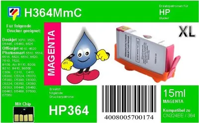 Produktbild von HP364M - TiDis Ersatzpatrone - magenta - mit 15ml Inhalt ersetzt CB324EE/HP364MXL