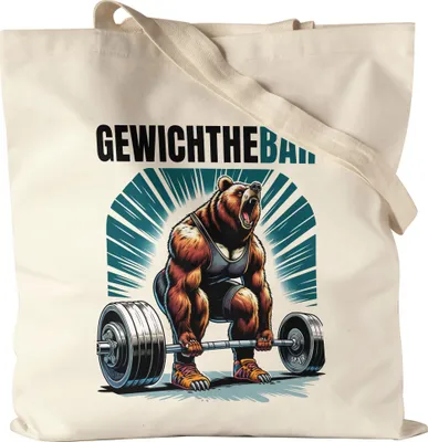 Produktbild von Gewichthebär Bären Jutebeutel - Fitness Geschenkidee für Gym-Liebhaber