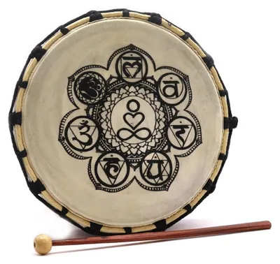 Image de Tambour chamanique pour les chakras, avec baguette - 25 cm