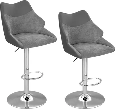 Produktbild von WOLTU Barhocker 2er Set, Höhenverstellbarer Barstuhl, 360° drehbar, Mit Rückenlehne und Fußstütze : Grau Farbe: Grau