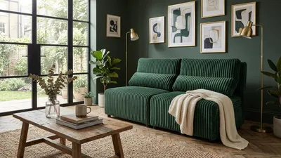 Produktbild von Schlafsofa KIMO 2 Idylla – mit Schlaffunktion, Cord in Grün, Family Meble, KI-generiertes Bild