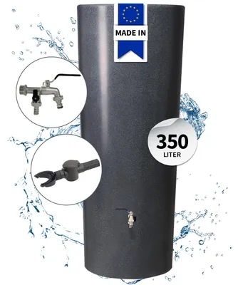 Produktbild von GARANTIA STONE 2in1 Regentonne Komplett-Set 350 Liter lava inkl. Chrom-Doppelauslaufhahn und Fallrohranschluss