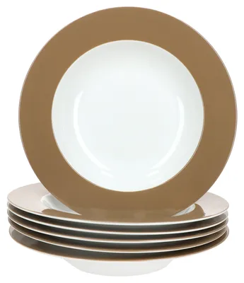 Produktbild von 6er Set Nougat Doppio Suppenteller Weiß-Braun Porzellan Teller tief 6 Pers.