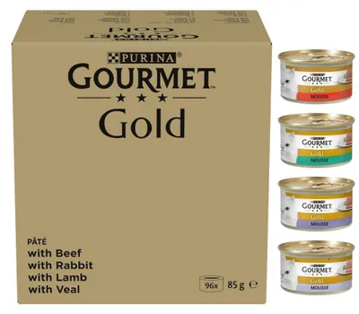 Obrázek produktu pro Purina Gourmet Gold 96x85g Mokré krmivo pro kočky Mix příchutí s hovězím, králičím, jehněčím a telecím masem