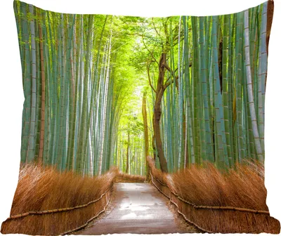 Produktbild von MuchoWow® Zierkissen Sofakissen Wohnzimmer Dekokissen 45x45 cm Bambuswald von Arashiyama in Japan Wanderweg - Schlafpolster - Polster für das Sofa