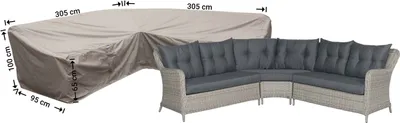 Produktbild von Raffles Covers Abdeckhaube für Gartenmöbel Ecksofas 305 x 305 x 95 H: 100/65 cm | Atmungsaktiv | Wasserdicht | UV-beständig | Elastischer Kordelzug