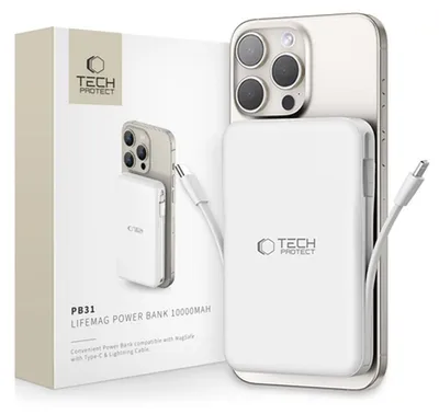 Zdjęcie produktu dla Tech-Protect PB31, 10000 mAh, Power Delivery 3.0, Bezprzewodowe ładowanie, 15 W, Biały