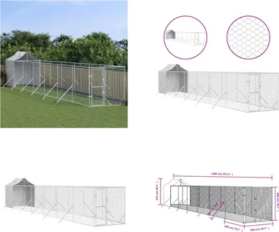 Produktbild von vidaXL Outdoor Hundezwinger mit Dach Silbern 2x14x2,5 m Stahl Verzinkt - Outdoor-Hundehütte - Outdoor-Hundezwinger - Hundehütte - Hundekäfig