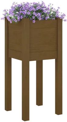 Obrázek produktu pro Masivní dřevěný květináč – medově hnědý – 31 x 31 x 70 cm – zahradní květinový kontejner