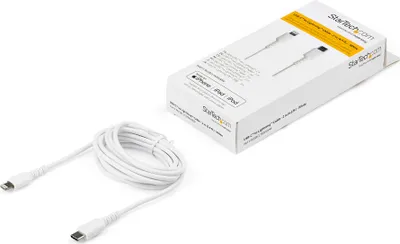 Image de StarTech.com Durable USB-C to Lightning 2m Cable White - Heavy Duty Aramid Fibre Power/Sync Cable USB Type C to Lightning - Apple MFi Certified for iPad/iPhone 12