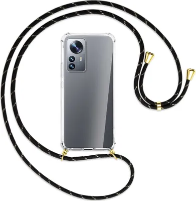 Produktbild von Handykette Backcover-Schutzhülle mit Band (Metall goldfarben) für Xiaomi 12 Pro - schwarz/gold