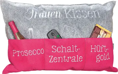 Produktbild von Gilde Frauenkissen hellgrau magenta mit Taschen, bestickt  Prosecco     Schaltzentrale     Hüftgold , 100% Polyester L= 40,0 cm B= 60,0 cm H= 10,0 cm 45517