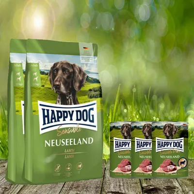 Produktbild von Happy Dog Supreme Sensible Neuseeland 2 x 12,5 kg + Happy Dog Sensible Pure Neuseeland 3 x 400 g