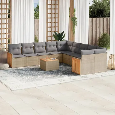 Produktbild von Design 11-tlg. Garten-Sofagarnitur mit Kissen Beige Poly Rattan, Gartenmöbel-Sets 2024 Neu