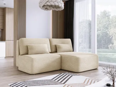 Obrázok produktu pre DomoHome Rohová sedacia súprava TILIA 213x158x95cm v tvare L Voľne stojaca béžová Pravá strana 150x213cm Funkcia spania a lôžko, Pohodlný obývací priestor z tkaniny TILIA, Vrátane 4 zadných vankúšov