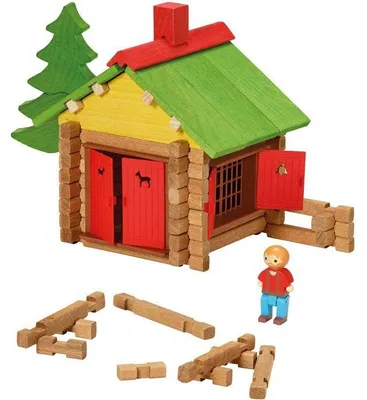 Immagine prodotto di JEUJURA Giocattoli da costruzione in legno, Il mio chalet in legno, 95 pezzi, Dai 5 anni in su, Legno naturale e colorato