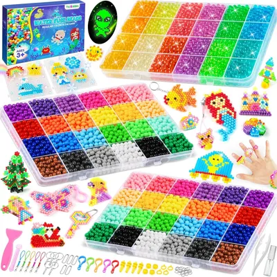 Productafbeelding van Waterzekering Kralen Set, 24 Kleuren 4300+ Stuks Effen en 12 Kleuren 2100+ Stuks Glow in The Dark Refill Compatibel