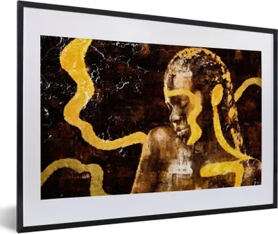 Produktbild von MuchoWow® Gerahmtes Poster Frau - Schwarz - Gold 60x40 cm - Poster mit Schwarzem Bilderrahmen Wandposter Rahmen Foto Bilder - Schlafzimmer - Plakat in Rahmen - Drucken