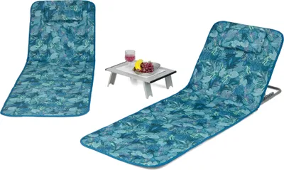 Image de COSTWAY Matelas de plage 2 places pliable avec table d'appoint, dossier réglable en 5 positions, chaise longue de jardin