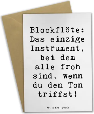 Produktbild von Mr. & Mrs. Panda Klappkarte Spruch Blockflöte Freude - Weiß - Geschenk, Bassblockflöte, Instrument, osterkarte, Musikinstrument, Glückwunschkarte, einladungskarten, Musik