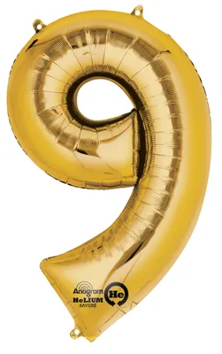 Image de Ballon en plastique nombre 9 or - 88cm