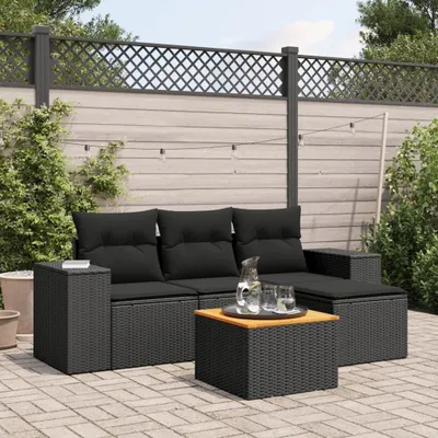Produktbild von 5-tlg. Garten-Sofagarnitur mit Kissen Schwarz Poly Rattan 3257742