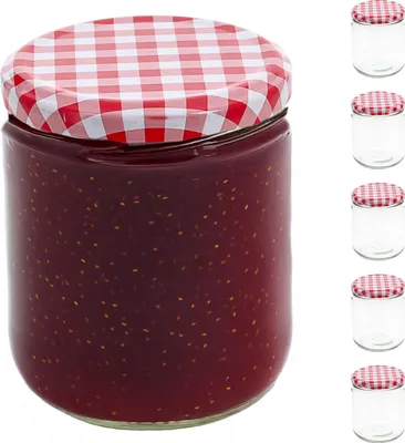 Produktbild von Einmachglas 6er Set 450ml 8x10cm Glas Metall Schraubdeckel rot-weiß kariert Konservenglas Twist-Off Rundglas Einmachen Aufbewahren