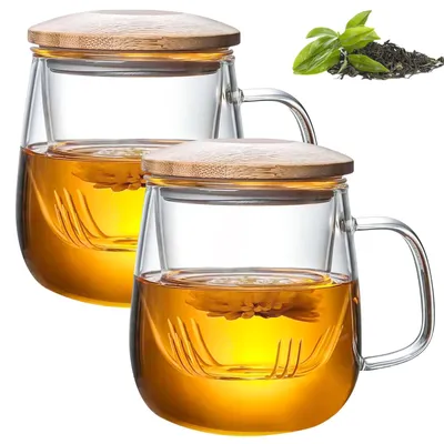 Teekanne 480 ml, Glas mit Deckel & Sieb, 2 Stück
