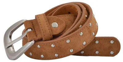 Produktbild von styleBREAKER Damen Nietengürtel 3 cm | weiche Velours Optik & Leder Innenseite | Silberne Kugelnieten | Rockiger Wildleder Look für Jeans & Kleider | Kürzbar