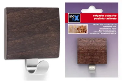 Image de Patère Adhésive Wengé Fixation Sans Perçage, Design Moderne - Inofix
