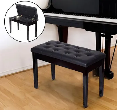 Produktbild von Klavierbank mit Stauraum, Pianobank für 2 Personen, gepolstert, Kunstleder Keyboardbank, Schwarz | 76 x 36 x 50 cm | Gummiholz | 6,2 kg leicht