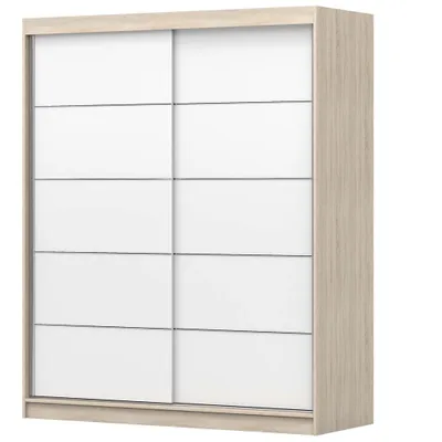 Produktbild von Schwebetürenschrank Kleiderschrank Schrank 160 cm Sonoma/Weiß mit Zierleisten Bono 06