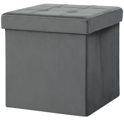 Productafbeelding van HOMCOM Zitkruk met opbergruimte, zitblok, hocker met deksel, fluweellook, grijs