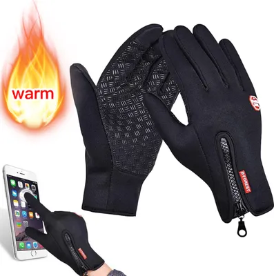 Produktbild von Winter-Touchscreen-Handschuhe, warm, winddicht, wasserdicht, geeignet für Wandern, Radfahren, etc., für Männer und Frauen Schwarz M