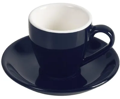 Obrázok produktu pre Espresso hrnček s podšálkou, objem 80 ml, tmavomodrá farba, keramika