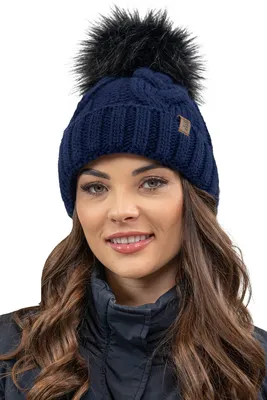 Produktbild von Vivisence czapka z dzianiny damska - czapka bobble nakrycie głowy na zimę jesień - czapka z bobble ciepła czapka zimowa polar wewnątrz - granatowa