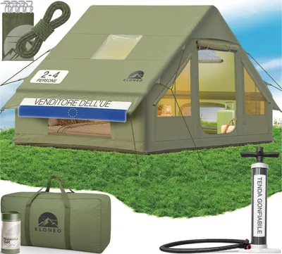 Immagine prodotto di Tenda gonfiabile ELONEO per glamping, tenda da campeggio senza telaio, tenda da esterno e da festival, 2-4 persone, verde