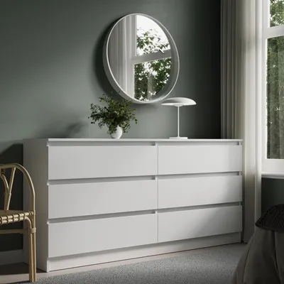 Produktbild von Home Collective Kommode Sideboard mit 6 Schubladen Schubladenschrank Wohnzimmer | viel Stauraum mit 6 Schubladen 160 cm Breite | Schlafzimmer Flur Garderobe Möbel Organizer | 160x77,5x35 cm | weiß