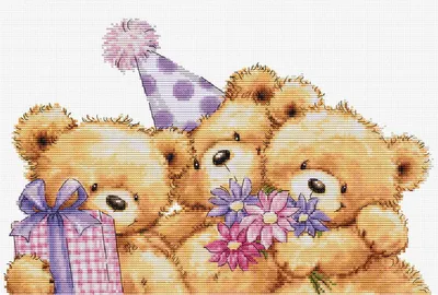 Productafbeelding van Luca-S kruisstik-borduurset "Drie feestberen", telpatroon, 29x19 cm