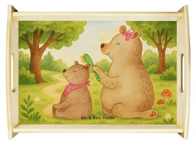 Produktbild von Mr. & Mrs. Panda Tablett Bär Kind Design - Weiß - Geschenk, Mutter, Sofa, Muttertag, Bären, Servier, Holztablett, Serviertablett, Mama, Servierplatte Holz