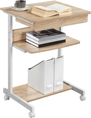 Produktbild von Yaheetech Schreibtisch Computertisch Büromöbel PC Tisch Bürotisch Arbeitstisch aus Holz und Stahl mit Ablage und Schublade 79 x 56 x 51cm Eiche