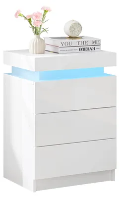 Immagine prodotto di TUKAILAI, comodino con illuminazione a LED, bianco lucido, con 3 cassetti