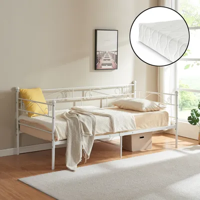 Produktbild von Metallbett 'Granada' mit Matratze Tagesbett 90 x 200 cm Stahl Weiß