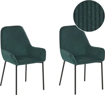 Zdjęcie produktu dla BELIANI Zestaw 2 krzeseł do jadalni zielony sztruksowy tapicerowany czarne metalowe nogi styl glamour