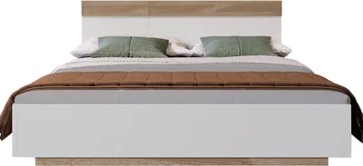 Produktbild von okwish Doppelbett Jugendbett 180×200cm Holzbett Schwebebett mit Kopfteil aus Bettgestell &Lattenrost, Eiche Sonoma/Weiß(Ohne Matratze)