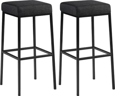 Produktbild von CLP 2er Set Barhocker Montreal Stoff gepolsterte Sitze und Gestelle mit Fußstützen dunkelgrau Gestell Farbe schwarz