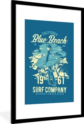 Produktbild von MuchoWow® MuchoWow® Gerahmtes Poster Surfbrett - Strand - Palme - Vintage 60x90 cm - Poster mit zchwarzem Bilderrahmen - Dekoration - Wandposter Wohnzimmer - Hochwertig