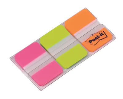 Obrázok produktu pre Post-it Index Silné lepiace prúžky Rozmery: 25,4 x 38 mm (š x v) Farba: 1 x ružová, 1 x zelená, 1 x oranžová