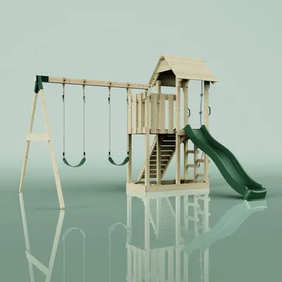 Produktbild von OutdoorToys Spielturm mit Wellenrutsche und 2x Kinder-Schaukel, Outdoor Klettergerüst Garten mit Plattform, Ausführung: Kinderschaukel, Farbe: Smaragdgrün Kinderschaukel
