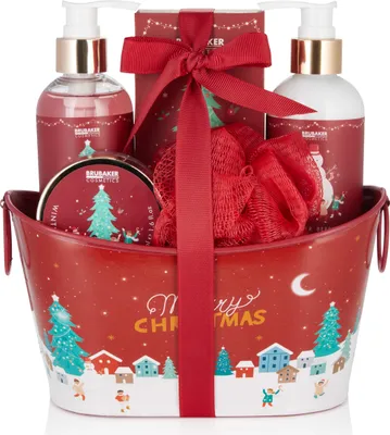 Zdjęcie produktu dla Zestaw do kąpieli i pod prysznic BRUBAKER Cosmetics Winter Berry Scent - 6-częściowy zestaw upominkowy w ozdobnej metalowej wannie Christmas - zestaw świąteczny